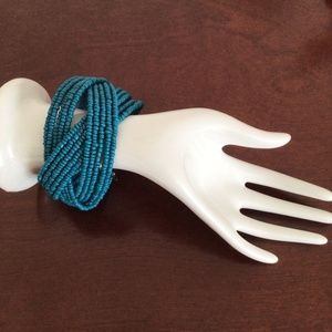Blue/teal multistrand braided cuff bracelet